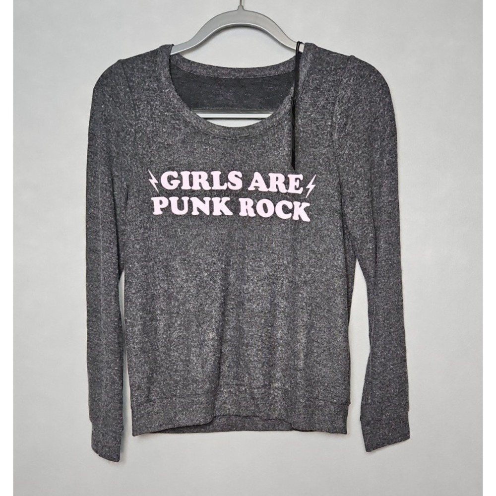 Chaser Womens Gray Girls Are Punk Rock Graphic Sweater Size Small NWT - Picture 3 of 9